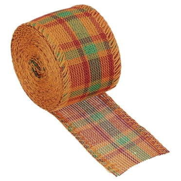 Uxcell 1.97 inch Wide 6.56 Yards Polyester Gingham Ribbon Wired Edge Ribbon 1 Pack for Decoration Orange Green