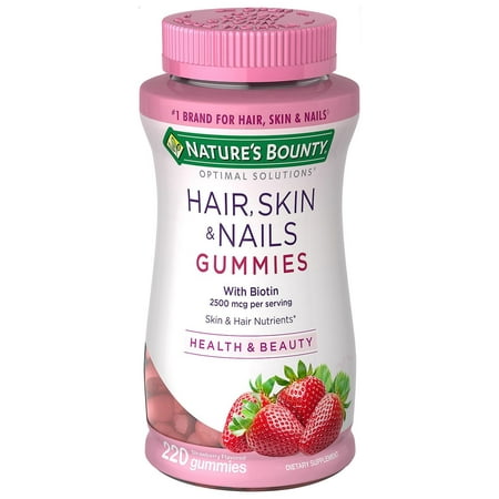 Nature's Bounty Optimal Solutions Hair, Skin & Nails with Biotin Gummies, 220 (Best Supplements For Clear Skin)