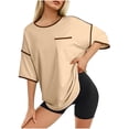 thumbnail image 1 of Plebaso Womens Casual T-Shirts Short Sleeve Crew Neck Loose T Shirts Summer Basic Tees Tops with Pockets, 1 of 7