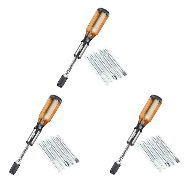 3X Push Pull Trinquete de Destornilladores de 5 en 1 Destornillador Bit de la del Conductor Bit-Titular de Trinquete Zócalo Juego de Tornillos Marrón