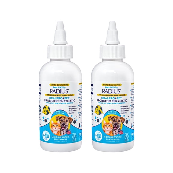 RADIUS OralPro  Pet Probiotic Dental Water Additive (Enzymatic), Concentrate, 4 OZ, 2 Pack Pet Water
