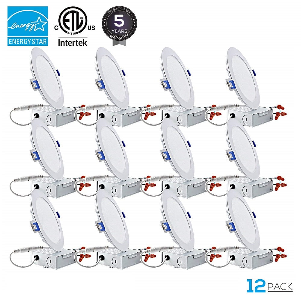 Dimmable Wafer Light ETL and Energy Star Certified 5000K Daylight Pack of 8 850lm 100W Equiv TORCHSTAR 12W 6 Ultra-Thin Recessed Ceiling Light with Junction Box