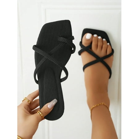 

Fashionable Outdoors Thong Sandals for Women Criss Cross Plain Polyester Toe Post Flat Sandals