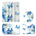 thumbnail image 2 of Set of 4 Pcs Shower Curtain with 12 Hooks Blue Butterfly Decor Bathroom Rugs Sets (Bath Mat , U Shape Toilet Pedestal Rug, Toilet Seat Lid Cover), 2 of 10
