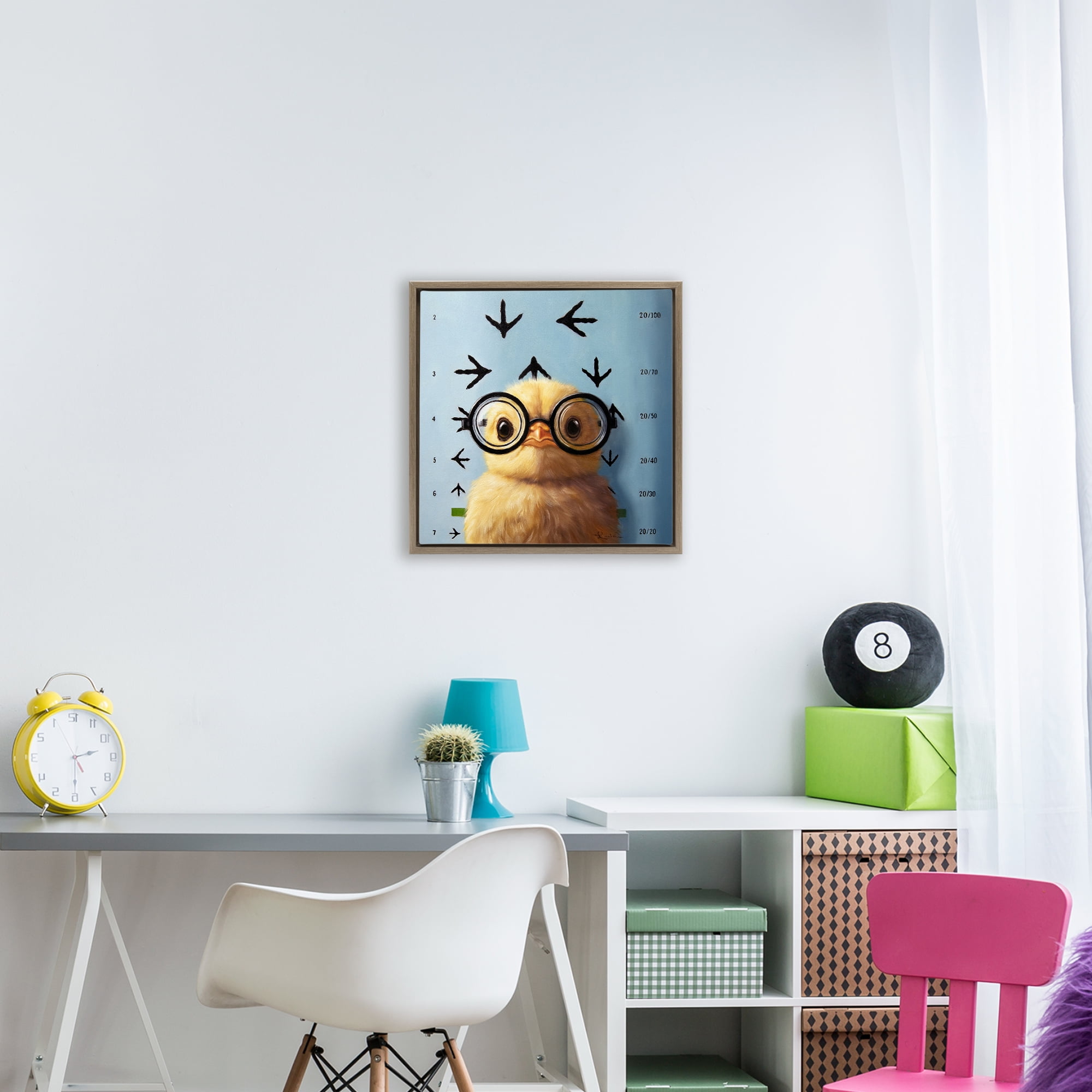 Four Eyes Chick Vision Brown Framed Floater Canvas Wall Art, design by Lucia Heffernan