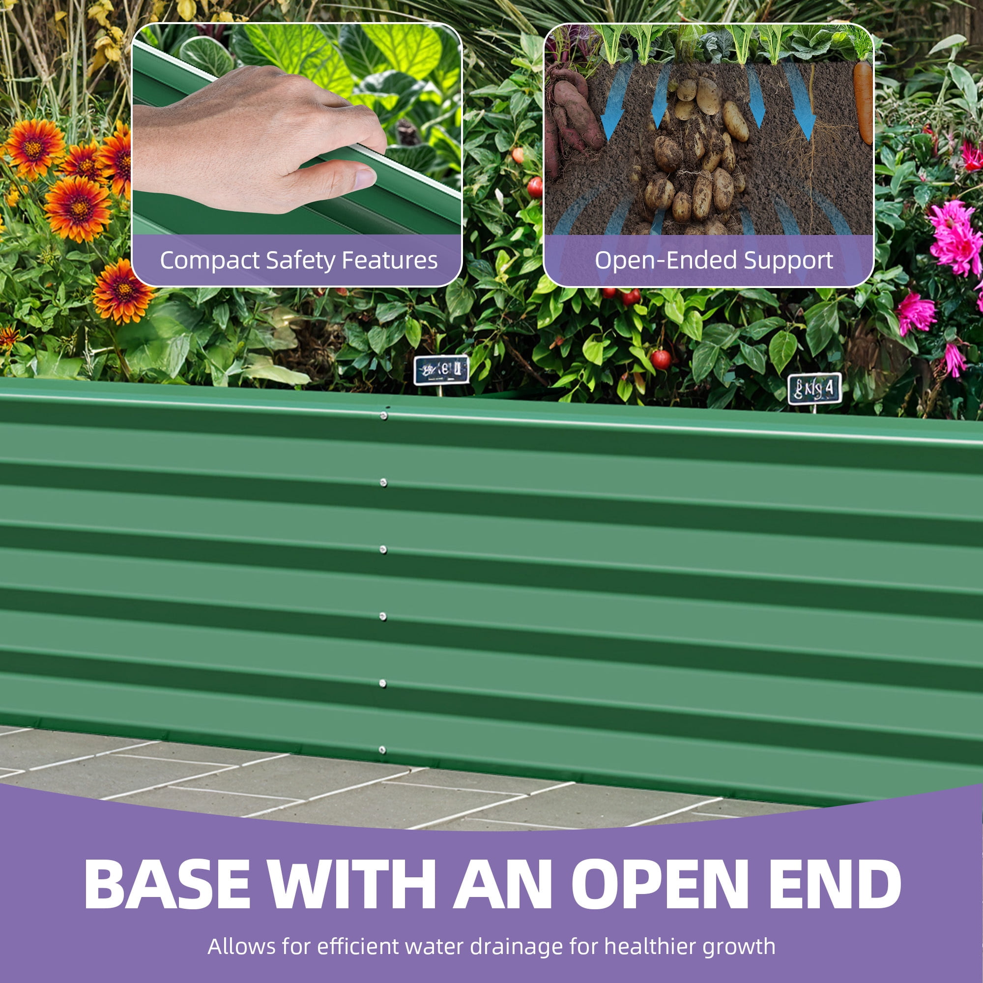 Uforic 6X3X1.5FT 1 Pack Galvanized Metal Raised Garden Bed Kit with Gardening Gloves, Outdoor Large Planter Box for Vegetables Flowers Herbs Fruits, Green
