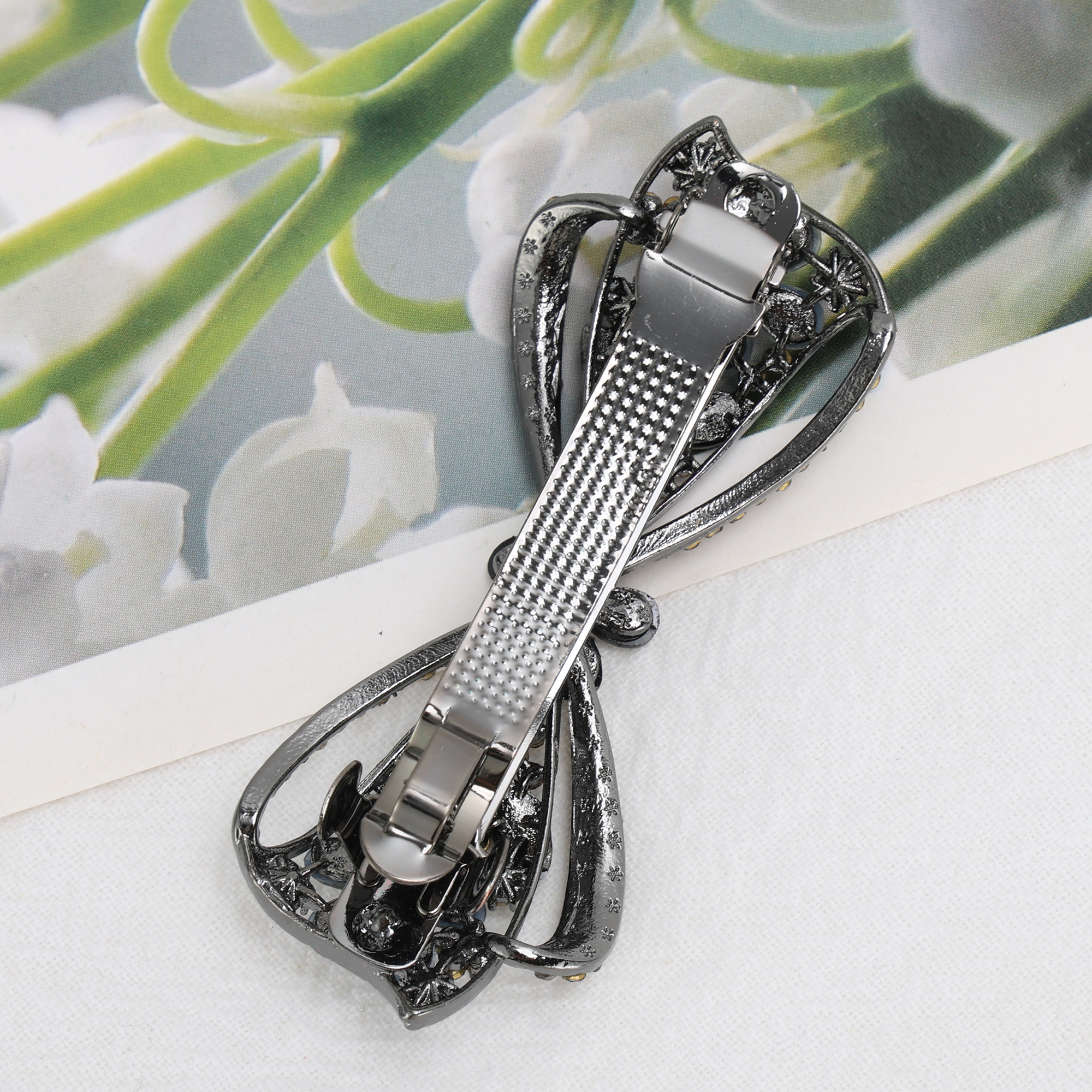 Unique Bargains Flower Bow Hair Barrettes 1 Pc Hairstyles Black, Gray
