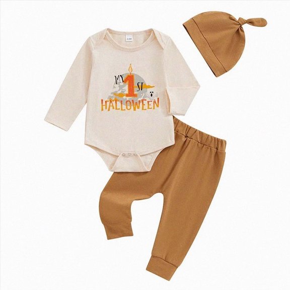 TOWED22 Newborn Baby Boys Girls 1st Halloween Outfit Long Sleeve Romper Pants Hat Set 3Pcs Fall Clothes,0 M