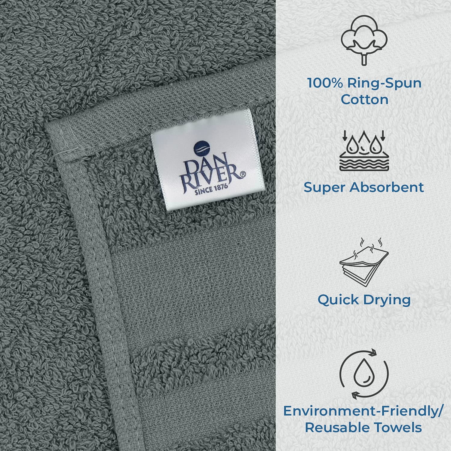 Dan River Soft Absorbent Cotton Salon Towels, Pack of 24, White, 16x26 Inches