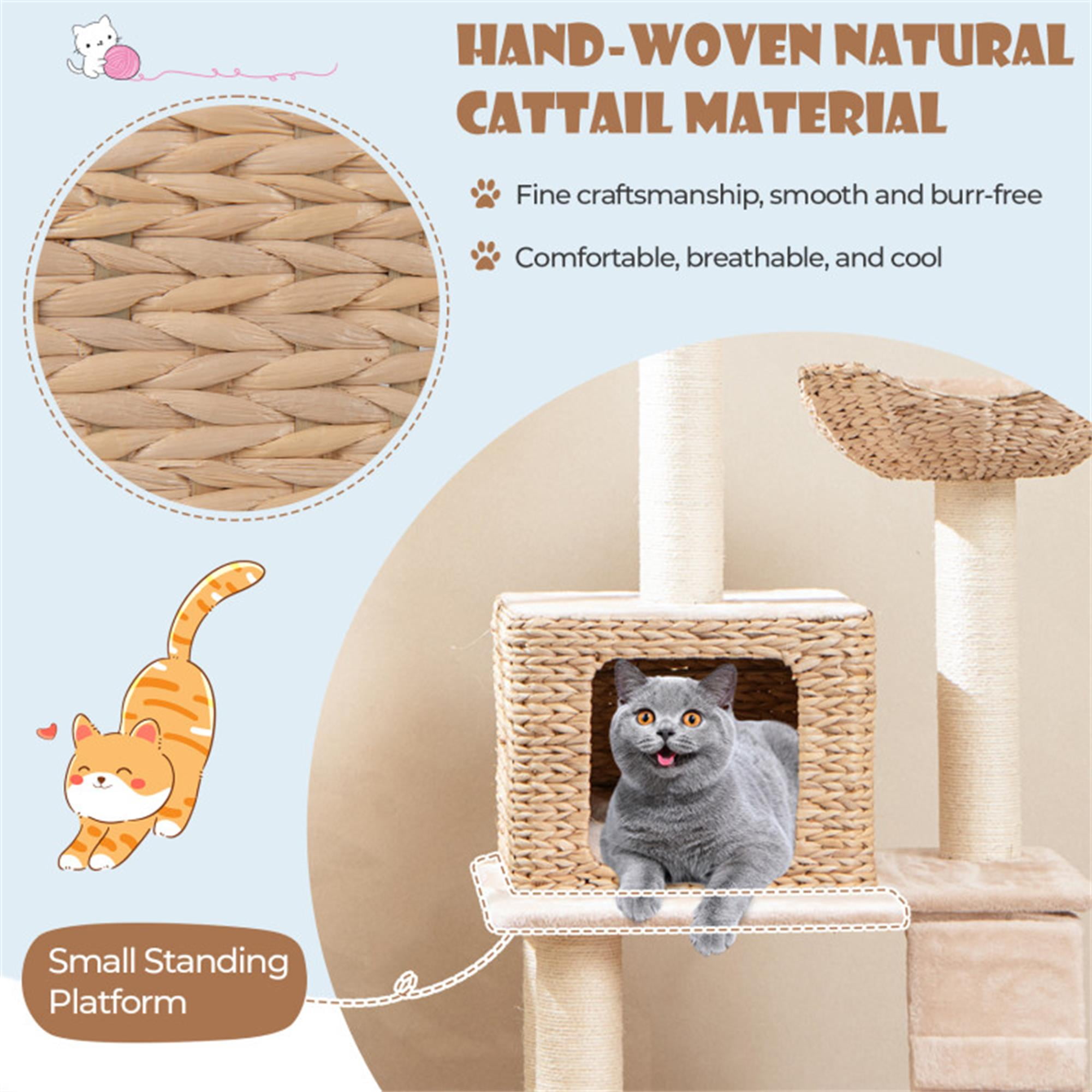 Kadyn 48" Modern Cat Tree Tower for Indoor Cats w/Natural Sisal Scratching Posts, Hand-Woven Condo and Top Perch, Cat Tree House for Kittens Climb Play, Beige