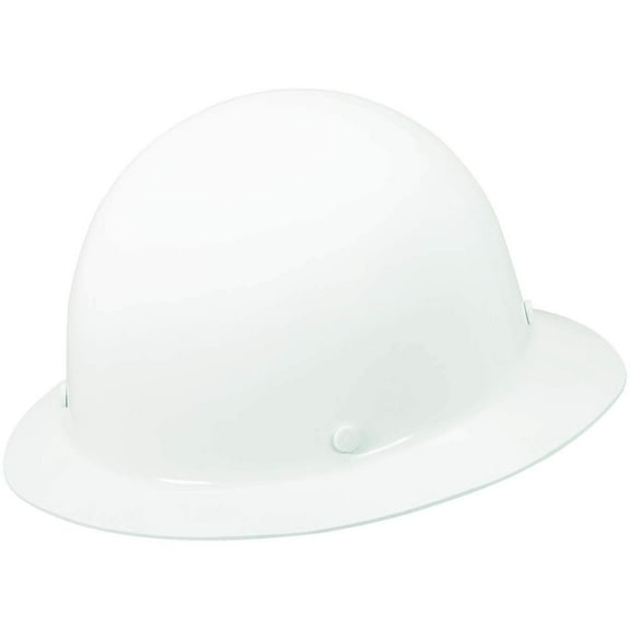 MSA 475408 Skullgard Full-Brim Hard Hat with Fas-Trac III Ratchet Suspension  Non-slotted Hat, Made of Phenolic Resin, Radiant Heat Loads up to 350F - Standard Size in White