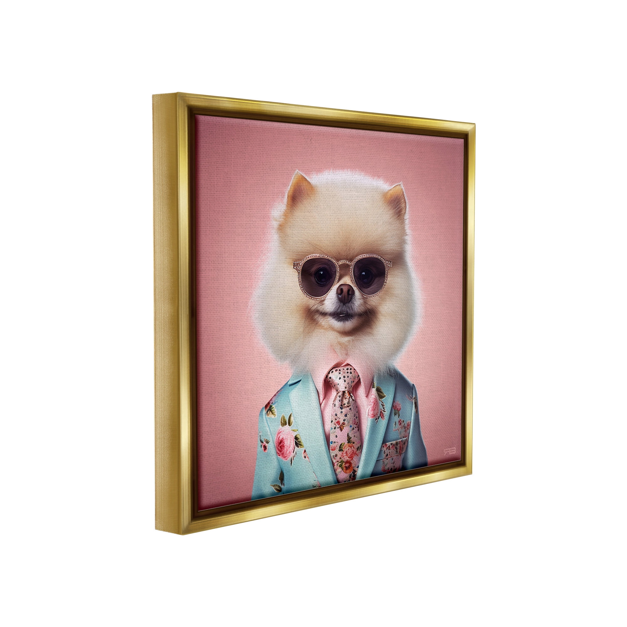 Stupell Industries Dog in Chic Suit Animals & Insects Painting Gold Floater Framed Canvas Art Print Wall Art, 18 x 18