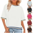thumbnail image 2 of Bosfbaoi Women's T-shirts Plus Size Crew Neck Short-sleeved Top Color-blocking Spring Summer Casual Comfortable Tops, 2 of 6