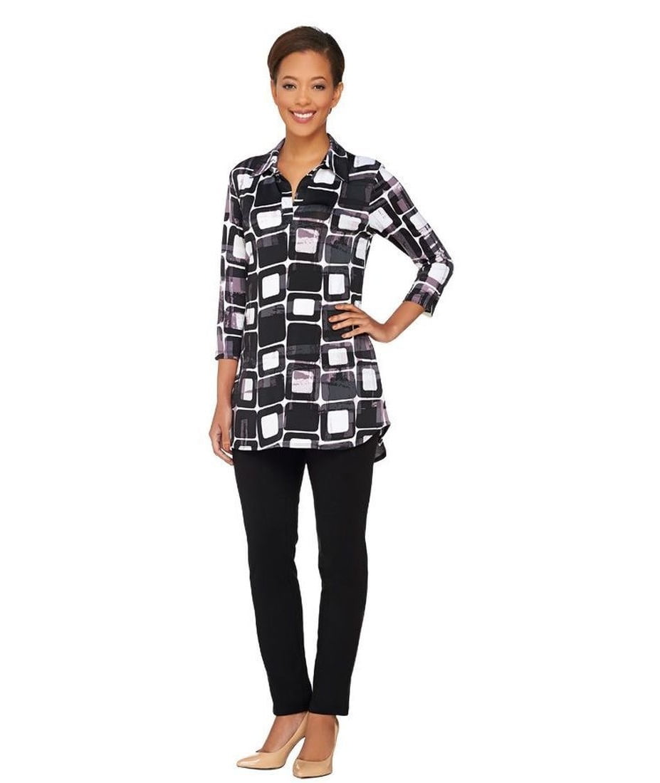 Women with Control Printed Tunic Ankle Pants Set A262173