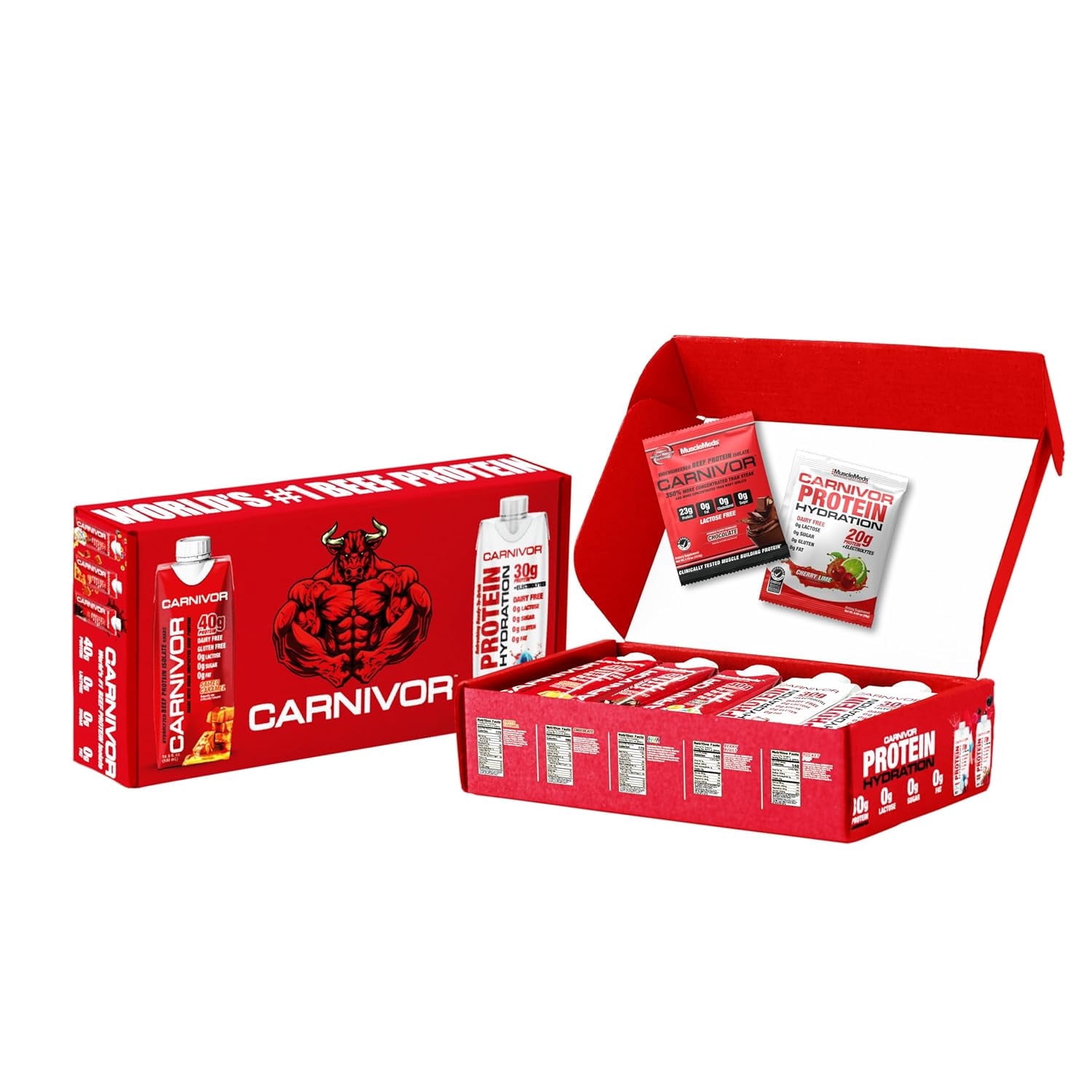 MuscleMeds Carnivor RTD Sampler Pack Ready to Drink Protein, Lactose Free, Sugar Free, Beef Isolate Protein, Muscle Building, Recovery 16.9 Fl Oz, Liquid (5 Pack)