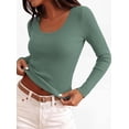 thumbnail image 3 of PRETTYGARDEN Women's Fall Lightweight Ribbed Knit Sweaters | Stretchy Cozy Knitwear,Scalloped Scoop Neck,Long Sleeve Shirts,Slim Fitted Pullover,Basic Layering Tops,Cute Casual Outfits, 3 of 9