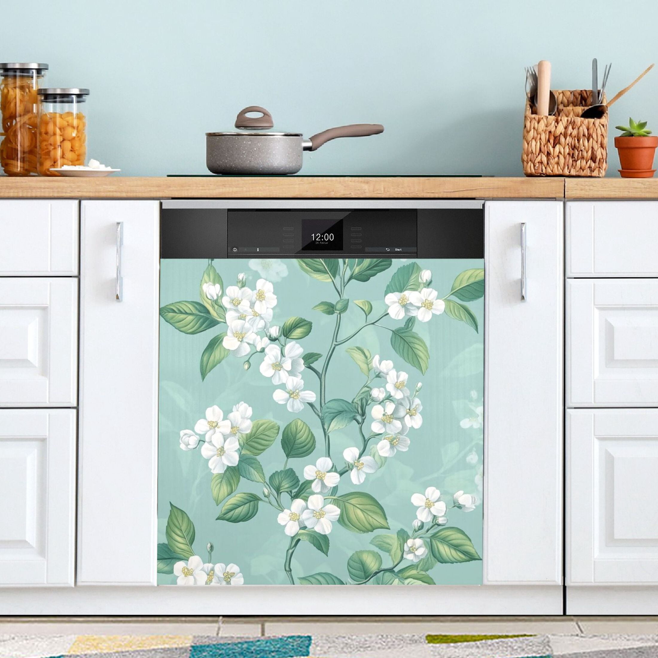 Dishwasher Magnetic Sticker 23x26 Inch Refrigerator Magnetic Sticker Washing Machine Magnetic Sticker Kitchen Panel Magnetic Sticker Home Decor Beautiful White Flowers