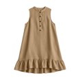 thumbnail image 4 of Women's Sleeveless Button up Mini Dress Stand Collar Ruffle Hem Loose Tank Dress, Solid Casual Swing Dress for Daily & Beach Outfits Khaki, 4 of 6