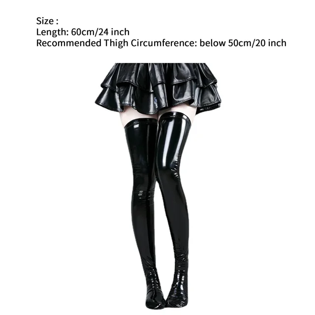 Medias de látex hasta el muslo de charol para mujer, calcetines largos brillantes para fiesta, Club, Cosplay, lencería, Sexy, ajustado, Catsuit