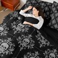 thumbnail image 4 of Homewish Vintage Skull Damask 7-Piece King Bedding,Gothic Halloween King Bed in a Bag,Black Gray,Black Reversible, 4 of 8