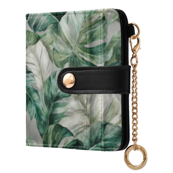 Qxltty Tropical Leaves Ladies Wallet Rfid Slim Thin Compact Credit Card Women Wallet Zipper Coin Pocket and ID Window for Female Gifts