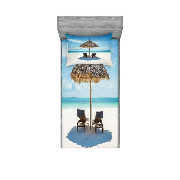 Ambesonne Ocean Fitted Sheet & Pillow Sham Set, Zanzibar Eastern Scenery, Twin, Turquoise Cream