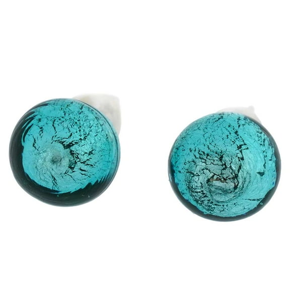 GlassOfVenice Murano Glass Ball Stud Earrings - Teal
