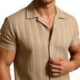 thumbnail image 6 of FRSASU Men's Knit Polo Shirt Vintage Button Down Shirt Short Sleeve Summer Beach Hawaiian Shirts Brown, 6 of 7