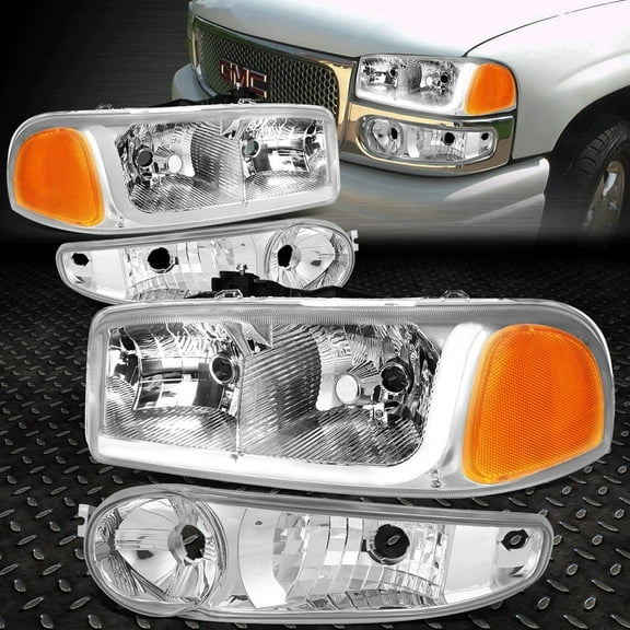 Nuvision for 01-07 GMC Sierra Yukon Denali LED DRL Chrome Amber Headlights Bumper Lamps