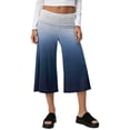thumbnail image 2 of Women Fold Over Gauchos Capri Casual Low Rise Wide Leg Cropped Pants Summer Gradient Yoga Culottes Going Out Yoga Capris Dark Blue L, 2 of 7