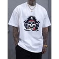 thumbnail image 2 of Men's Vintage Pirate Print T-Shirt - White Crewneck Skull Graphic Short Sleeve, Soft Casual Daily Wear, Machine Washable Summer Top, Family Cruise Outfit, Nautical Style Design, Comfortable, 2 of 9