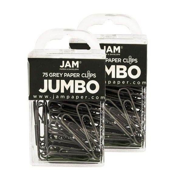 JAM Paper Jumbo Paper Clips, Gray, 2 Packs of 75, Large