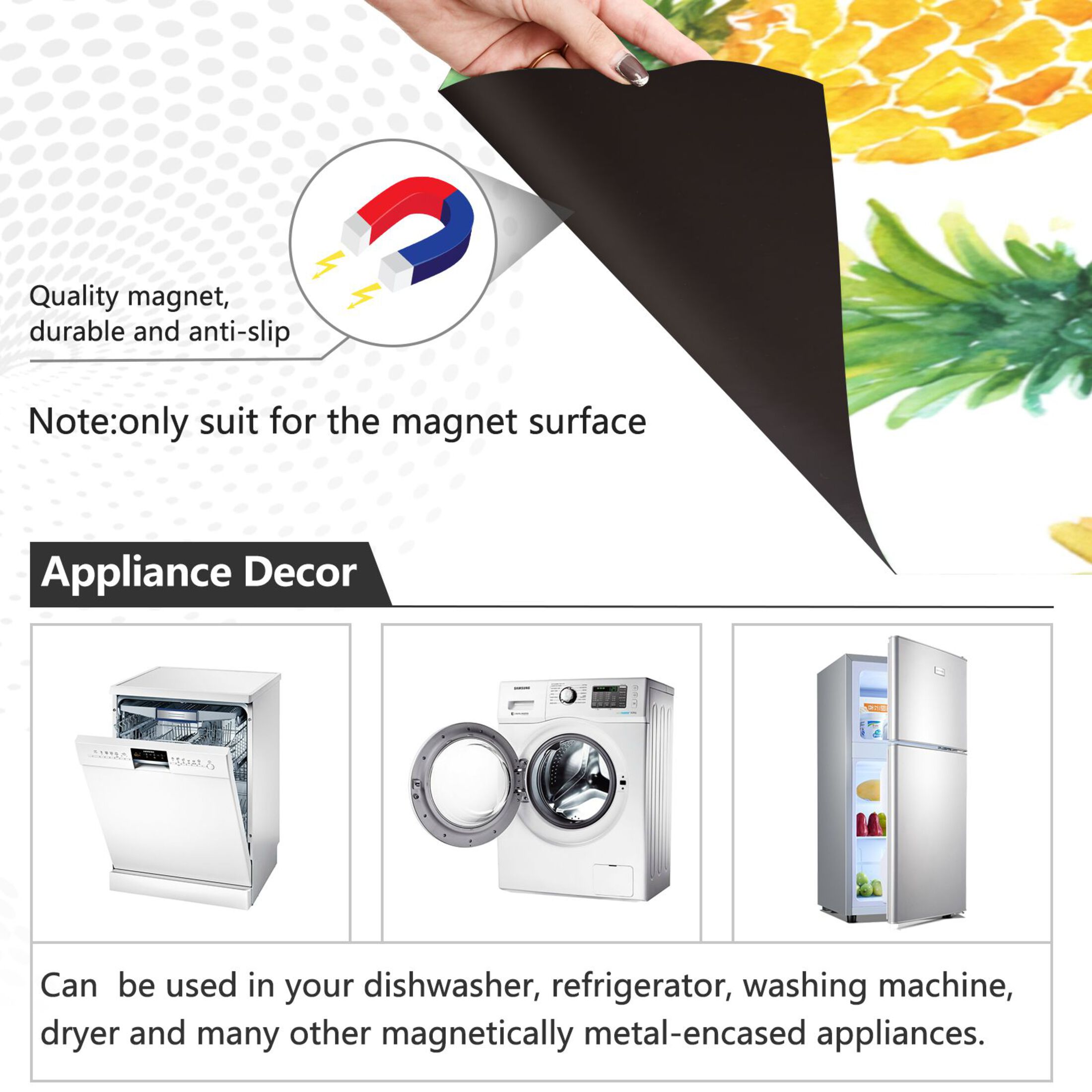 Dishwasher Magnetic Refrigerator Magnet Cover Sticker Home Decorative 23"x26" Vibrant Watercolor Pineapples