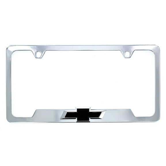 3D Chevy Black Bowtie Chrome Metal License Plate Frame Holder