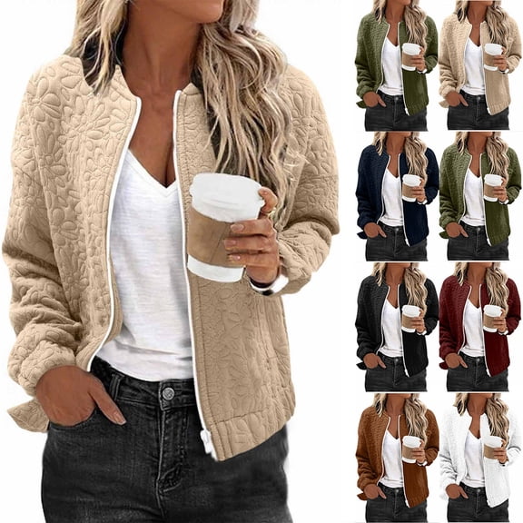 Hinvhai Womens Bomber Jackets Lightweight Zip Up Fashion Cute Jacquard Coats Fall Varsity jacket White XL(XL)