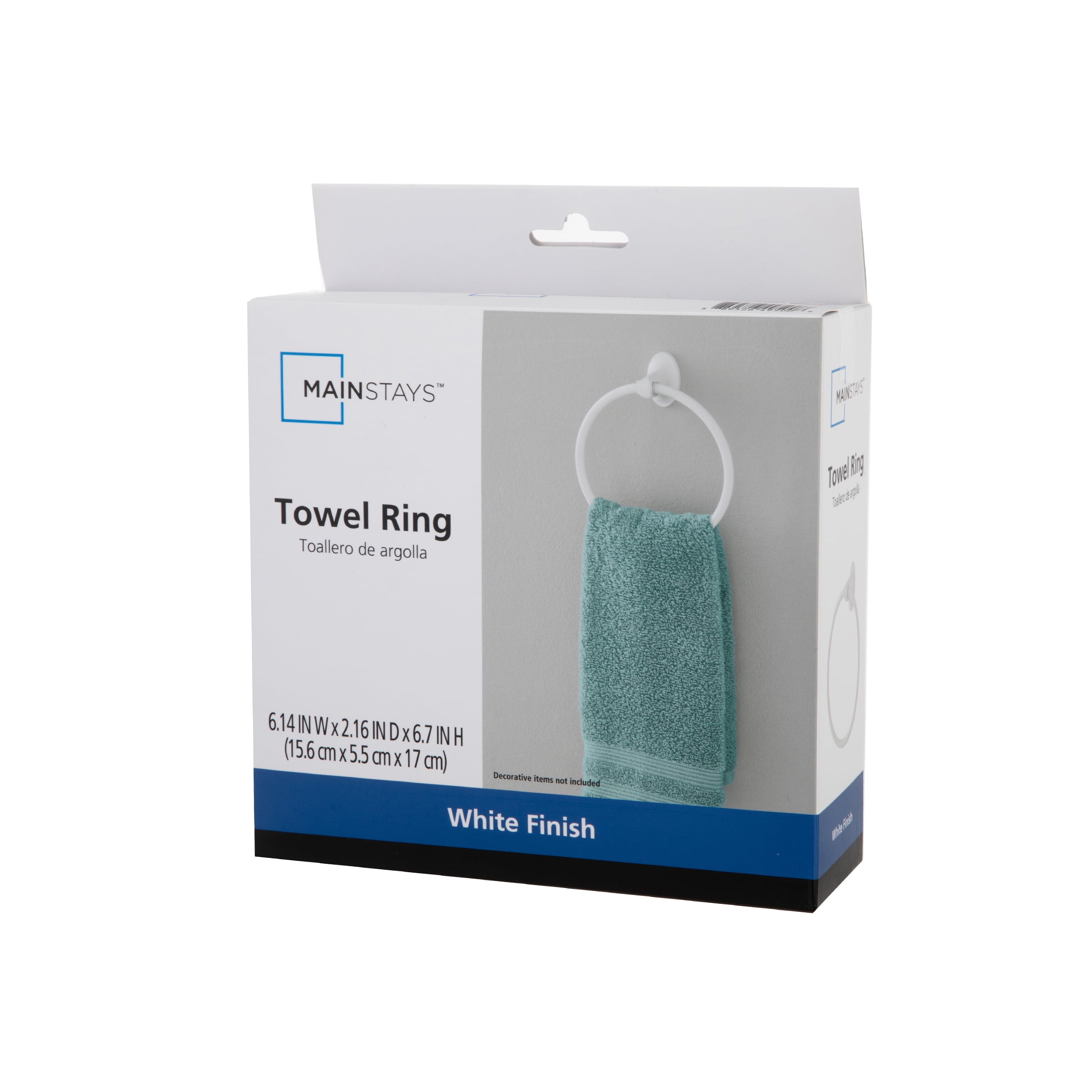 (2 pack) Mainstays 7.1-inch Oval Wall Mount Towel Ring White Finish with Hardware