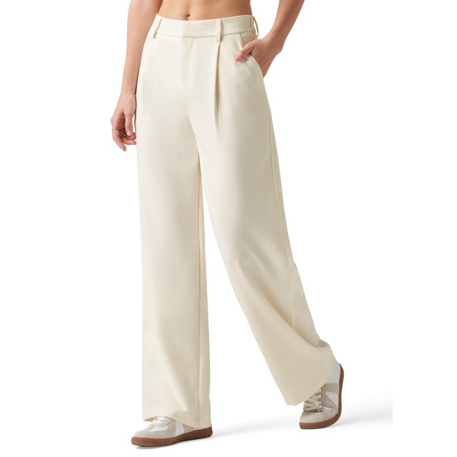 Pantalones de trabajo Willit de pierna ancha y cintura alta de color blanco roto para mujer