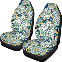 Kuiaobaty Breathable Car Seat Cover Front Seats Only, Front Seat Protector Auto Interior Accessories Decor, Boho Mandala Floral Green