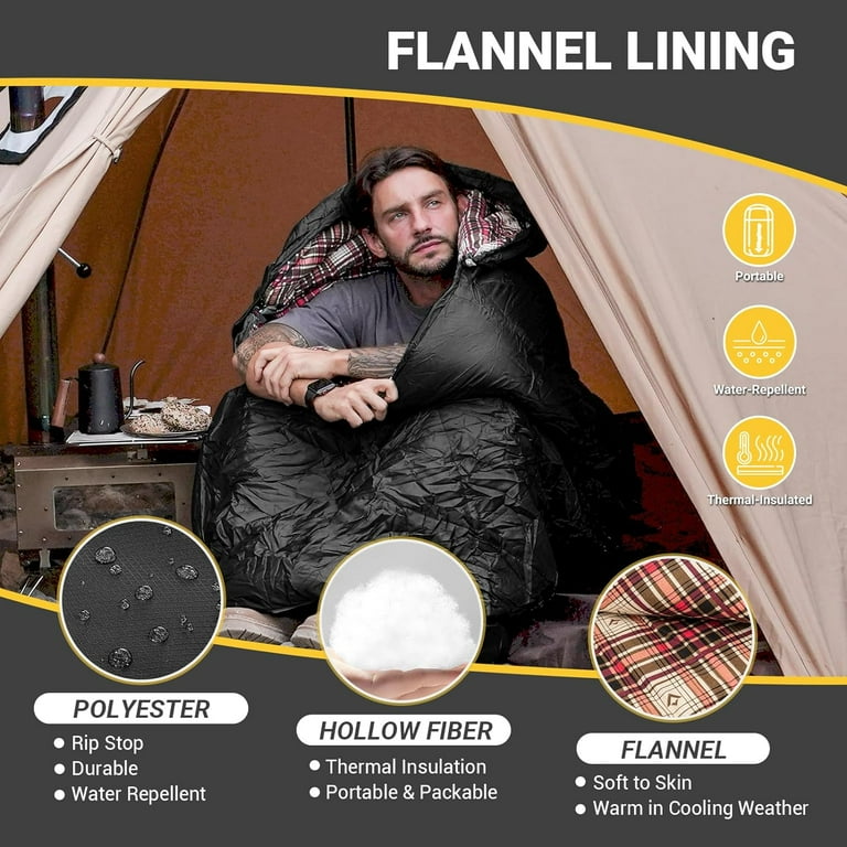 KingCamp Flannel Sleeping Bag for Adult Portable Extra Wide Sleep