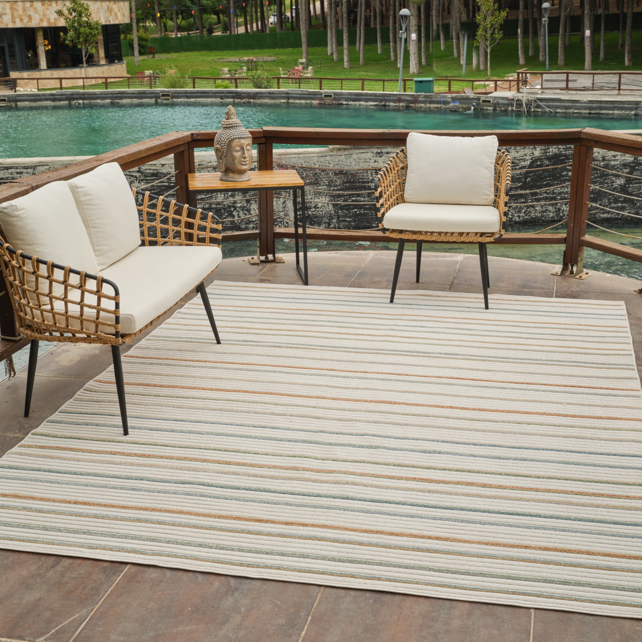 Rug Branch Alfombra Abstract Indoor Outdoor Area Rug, Beige Cream, Modern - Living Room, Bedroom, Dining Room, and Kitchen