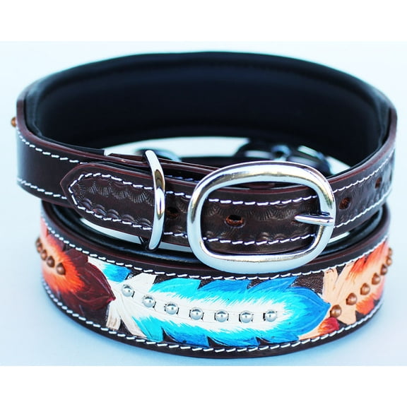 Small 13''- 17'' Dog Puppy Collar Genuine Cow Leather Padded Canine  6043