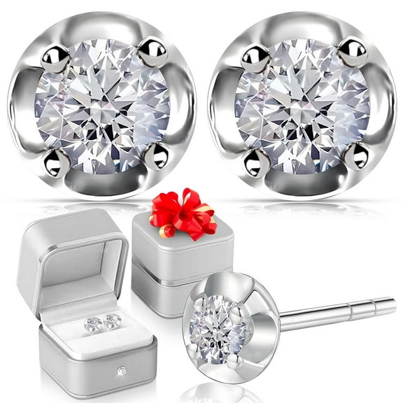 Lab Diamond Stud Earrings for Women Platinum Plated Sterling Silver Solitaire Earrings - 0.20 Ctw, I2 Clarity Lab Created Jewelry Birthday Gifts