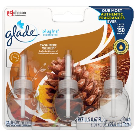 Glade PlugIns Refill 3 CT, Cashmere Woods, 2.01 FL. OZ. Total, Scented Oil