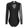 thumbnail image 4 of Yartina Women Color Block Keyhole Back Long Sleeve Leotard Ballet Bodysuit Ballroom Gymnastic Sports Black L, 4 of 7