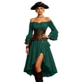 thumbnail image 3 of WAYUTE Pirate Costume for Women Off The Shoulder Flared Sleeve Solid Color Asymmetrical Ruffle A Line Dress Party Outfit Halloween Theme Events, 3 of 5