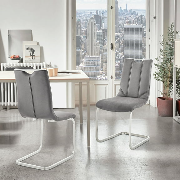 Armen Living Pacific 20" Fabric Dining Armless Chair in Gray/Steel (Set of 2)