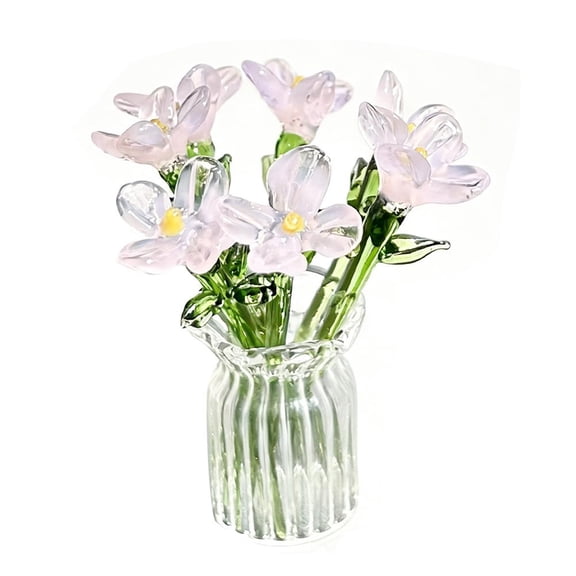 7Pcs Glass Mini Flower Bouquet with Vase, Hand Blown Glass Calla Lily Tulip Arrangement Tabletop Decor Pot