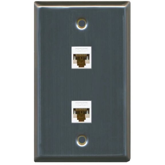 RiteAV 1 Gang 2 Port Cat6 Wall Plate - Stainless