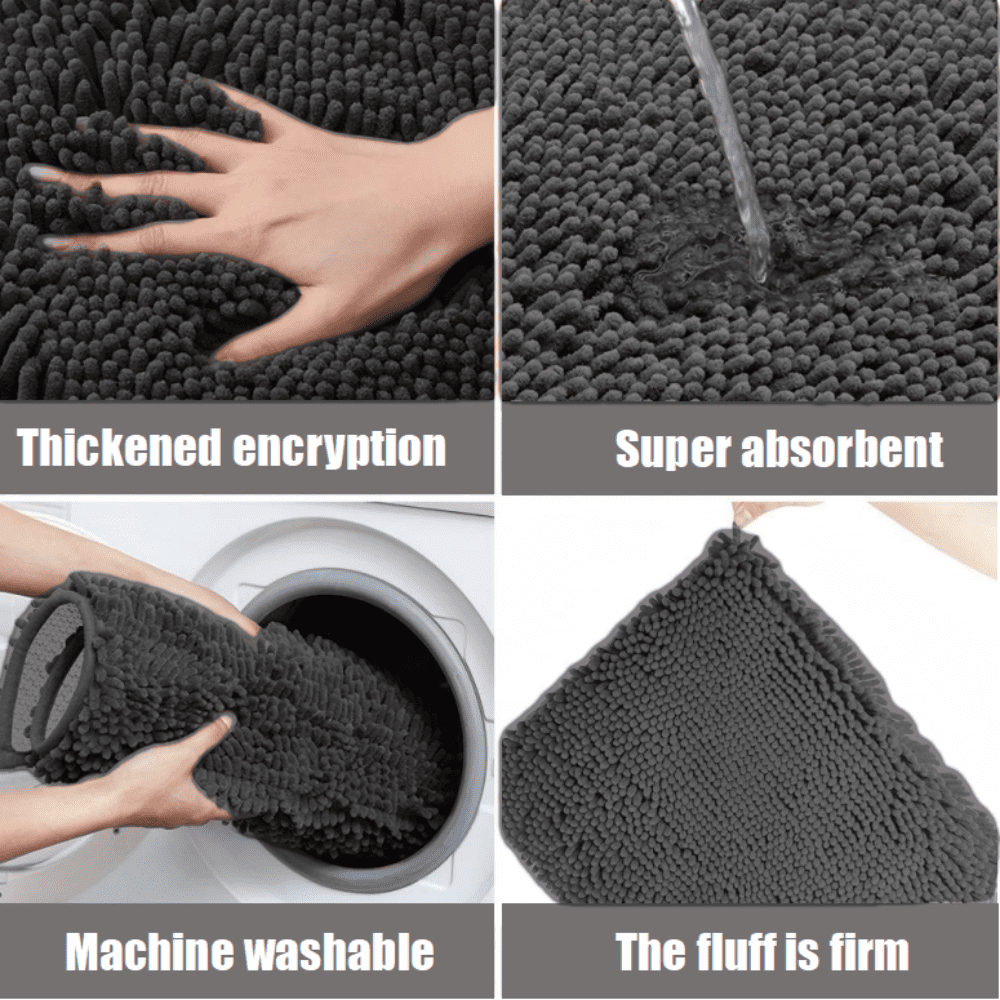 MK Gdledy Chenille Oval Bath Rug 20x32, Rubber Backing Quick Dry Washable Microfiber Mats，Black