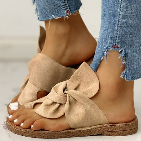 

Cathalem Slippers for Women Flat Toe Sandals Ring Beach Slippers Ladies Women s Casual Bowknot Shoes Slippers for Women Khaki 8.5